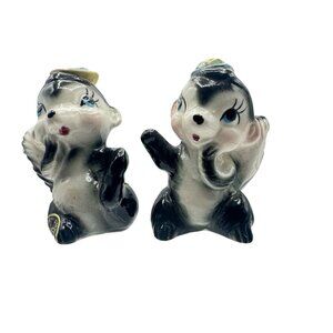 Vintage Ceramic Skunk Salt & Pepper Shakers  Black & White